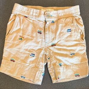 Mini Boden Tan Linen Kids Shorts with Colorful Embroidery Camper Van size 4T